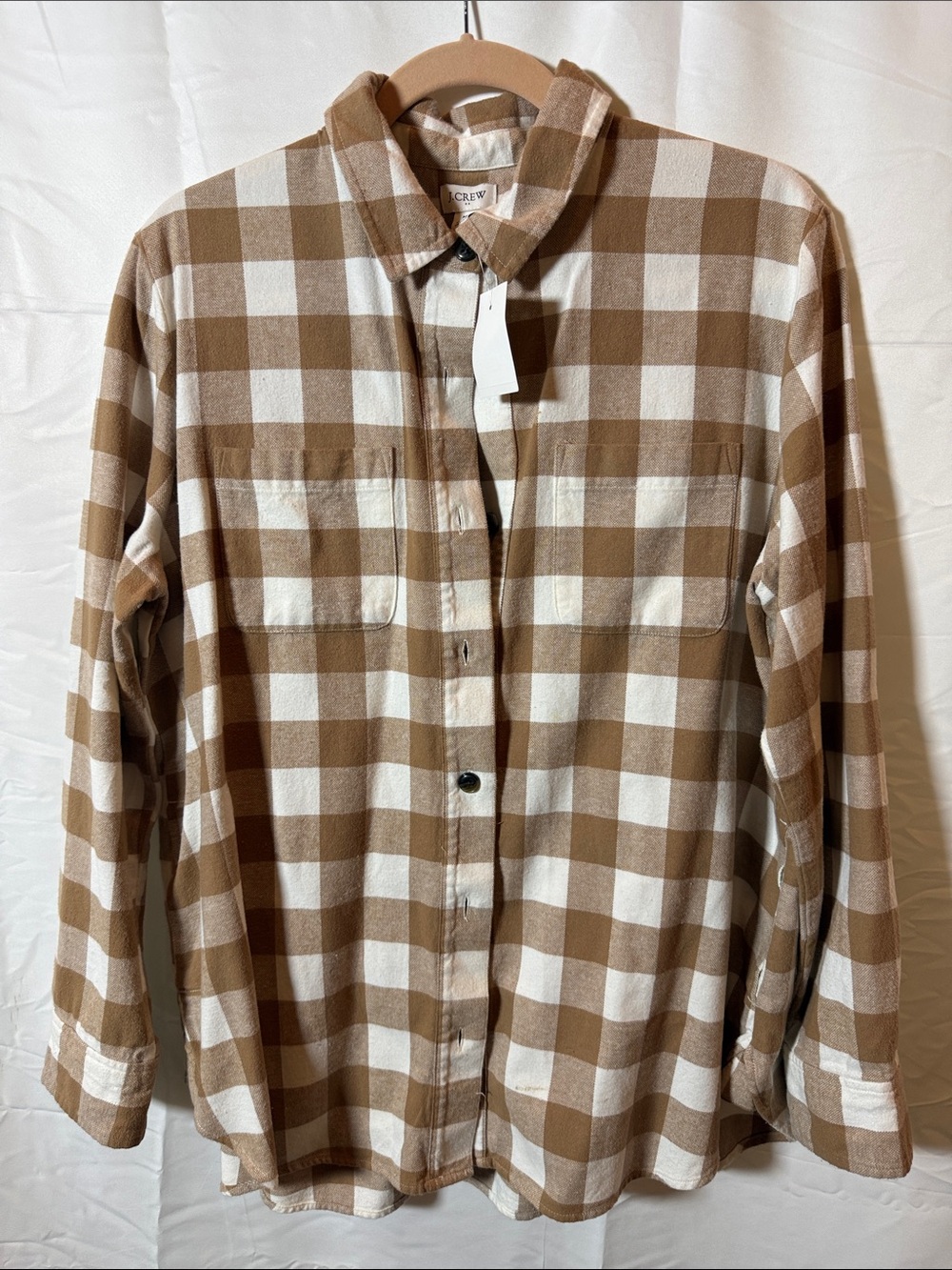 J. Crew  women's Brown & White Plaid Button-Up with pocket